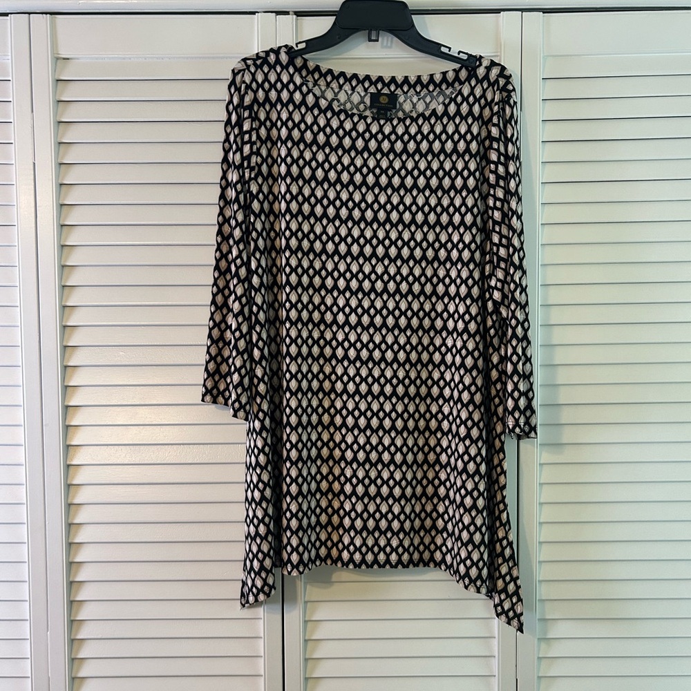 JM Collection 3/4 Sleeve Knit Black/Beige Top Size XXL